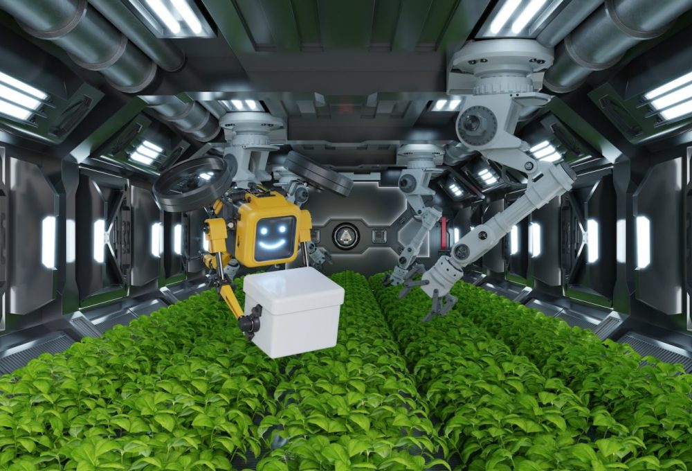 Robotic in agriculture futuristic concept.